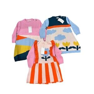 Munich Blue Baby Girl Child Infant Toddler Lot Of 3 Sweater Dresses 12-18 Months